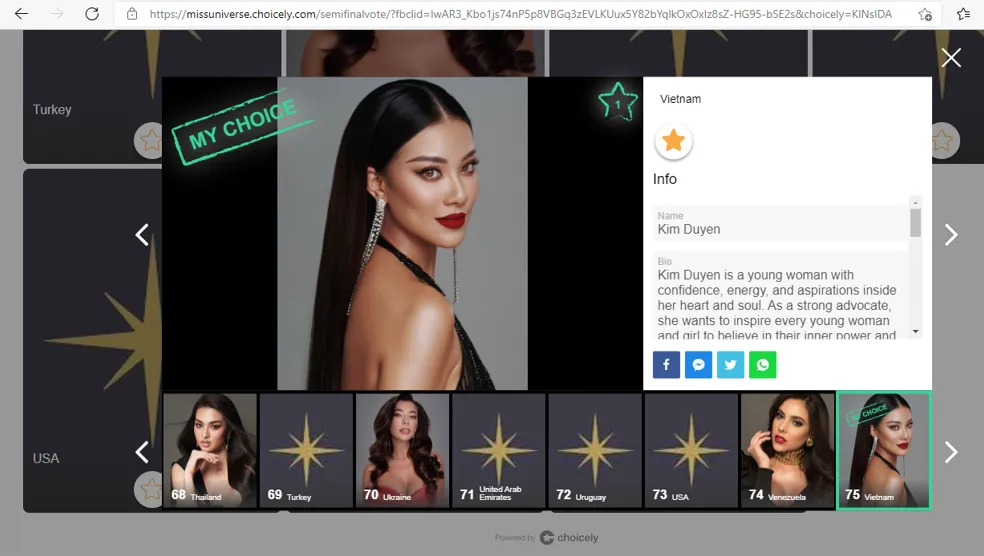 Hình ảnh chính thức của Á hậu Kim Duyên trên trang voting của Miss Universe ảnh 1