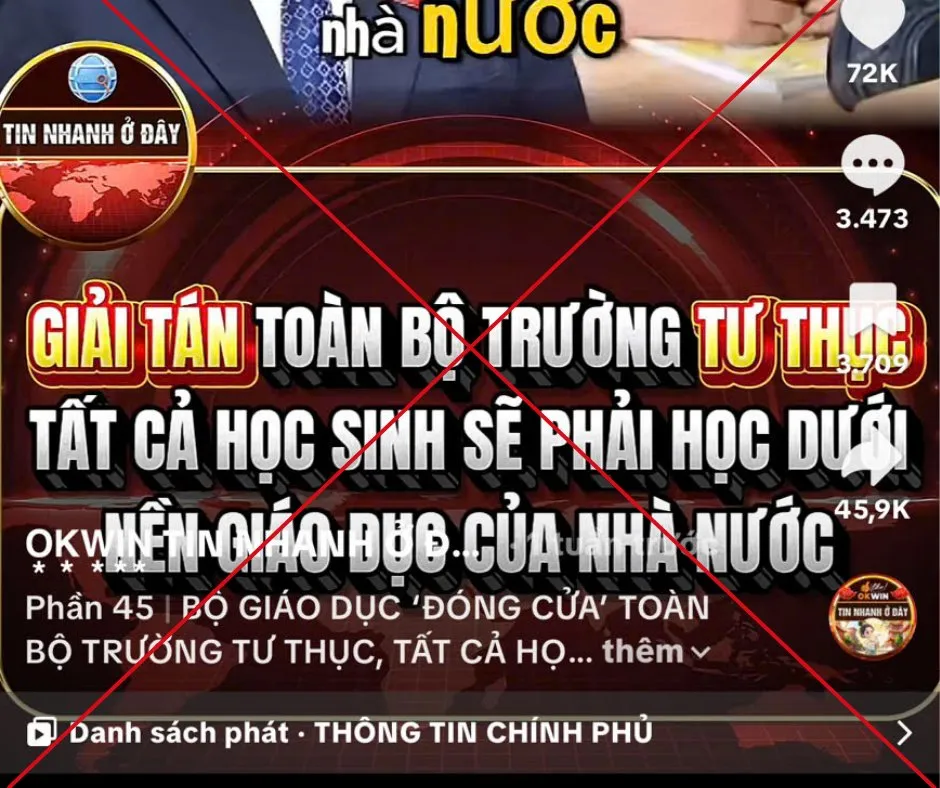 Hình ảnh các thông tin sai sự thật lan truyền trên mạng xã hội. Ảnh: Bộ GDĐT