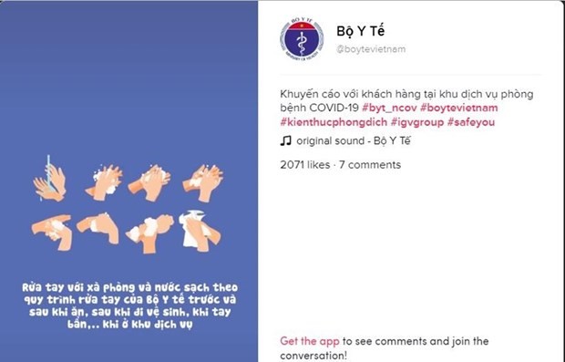 A screenshot of the TikTok account of Vietnam's Ministry of Health