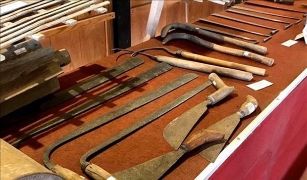 Agricultural and fishing tools related to the process of reclamation and establishment of villages by farmers in Vinh Long province (Photo: VNA)