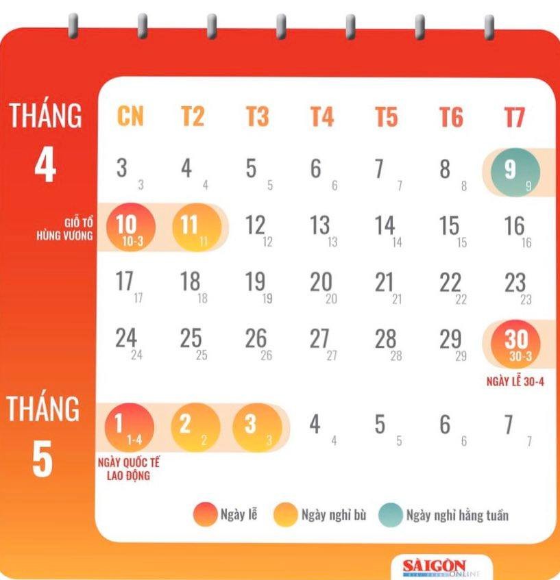 Calendar of public holidays in April, May ảnh 2