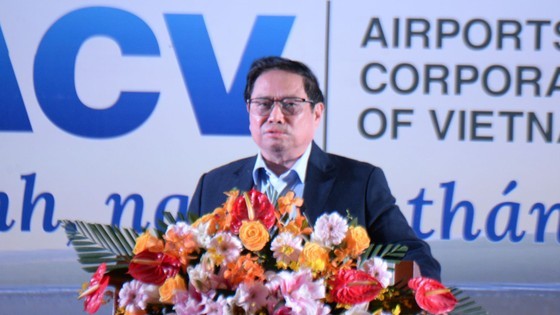 Prime Minister Pham Minh Chinh speaks at the groundbreaking ceremony of Terminal 3 of Tan Son Nhat International Airport (Photo: SGGP)