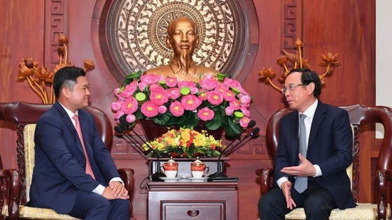 Secretary of the HCMC Party Committee Nguyen Van Nen (R) on February 1 receives outgoing Cambodian Consul General to HCMC Sok Dareth. (Photo: SGGP)