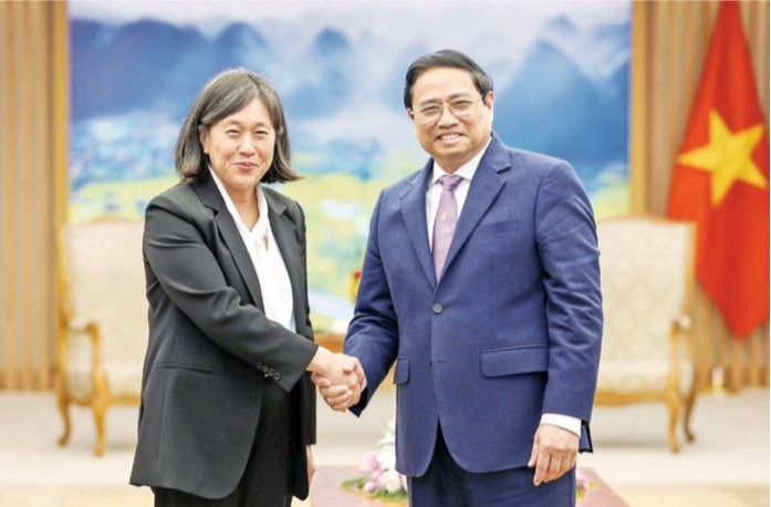 Prime Minister Pham Minh Chinh (right) and US Trade Representative Katherine Tai. (Photo: VNA)