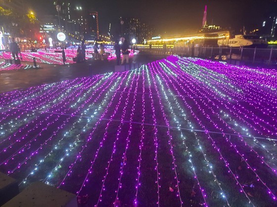 Bach Dang Wharf Park on Ton Duc Thang Street in HCMC's District 1 is brightened up with LED decorative lights, marking the 50th anniversary of Vietnam – Japan diplomatic ties. (Photo: SGGP)