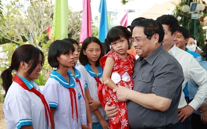 Prime Minister Pham Minh Chinh visits the SOS Children’s Village Nha Trang. (Photo: VNA)