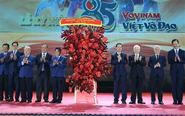 President Vo Van Thuong and representatives of Vovinam at the event (Photo: VNA)