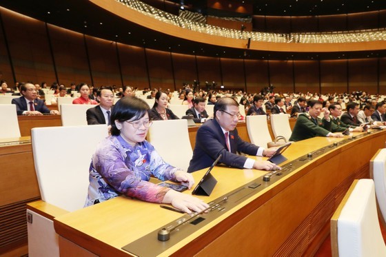 NA deputies press the button to pass the new resolution for HCMC's development. (Photo: SGGP)