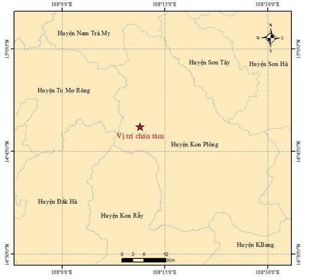 Map of the epicenter of a magnitude 3.6 earthquake occurs in the Central Highlands province of Kon Tum on July 19. (Photo: igp-vast.vn)