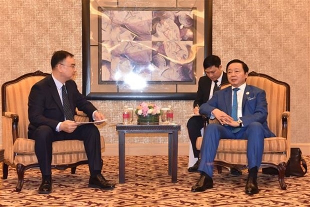 Deputy PM Tran Hong Ha and Founder of the Jiangsu Runergy New Energy Technology Co. Ltd Tao Longzhong at their meeting. (Photo: VNA)