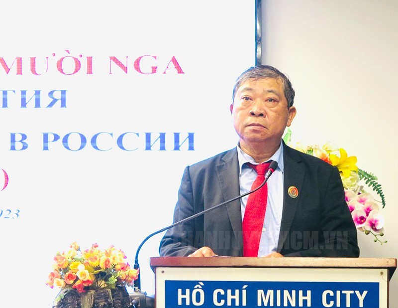 Chairman of the Vietnam - Russia Friendship Association (VRFA) Hoang Minh Nhan speaks at the event (Photo: hcmcpv) Chairman of the Vietnam - Russia Friendship Association (VRFA) Hoang Minh Nhan speaks at the event (Photo: hcmcpv)