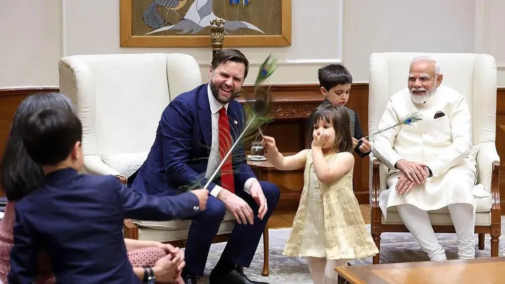 Thủ tướng Ấn Độ Narendra Modi tiếp Phó Tổng thống Mỹ JD Vance và gia đình. Ảnh: GETTY IMAGES