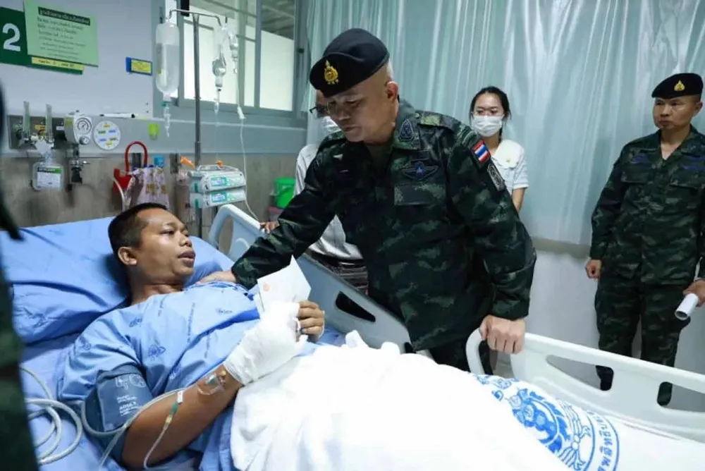 Binh sĩ Thái Lan bị thương tại biên giới với Thái Lan. Ảnh: BP