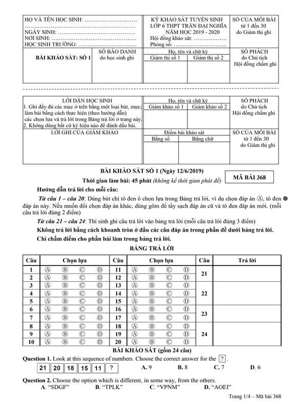 Công bố đề và đáp án bài khảo sát vào lớp 6 Trường THPT chuyên Trần Đại Nghĩa ảnh 3