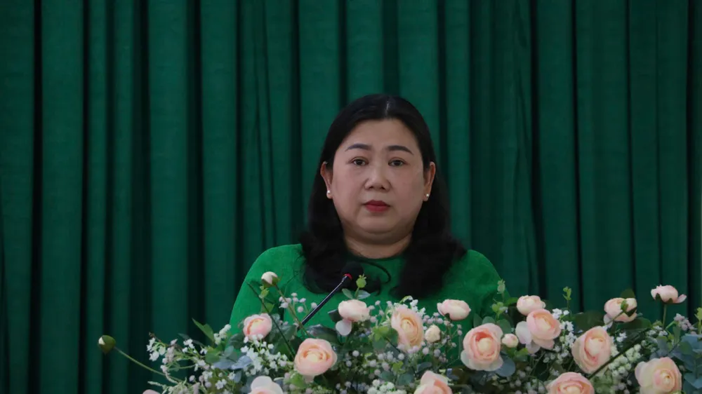 教育与培训厅幼儿教育科长梁氏红蝶在会议上发言。（图：秋心）