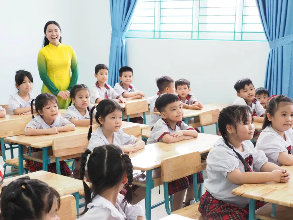 Học sinh Trường Tiểu học Trần Đại Nghĩa (phường Bình Hưng Hòa, TPHCM) trong ngày khánh thành trường vào ngày 19-5-2026