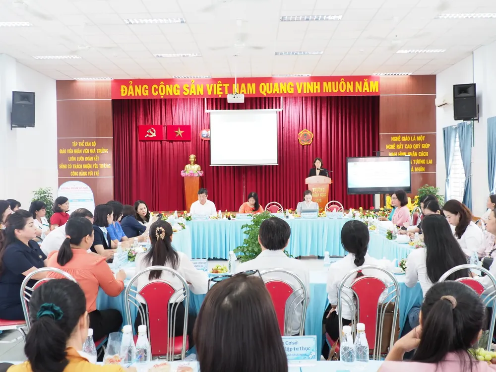 Tọa đàm chia sẻ kinh nghiệm thực hiện dự án hỗ trợ nâng cao chất lượng chăm sóc, nuôi dưỡng, giáo dục trẻ mầm non tại địa bàn có khu công nghiệp (KCN), cụm công nghiệp do Bộ GD-ĐT tổ chức tại Trường Mầm non 19/5 (phường Tân Thuận, TPHCM)