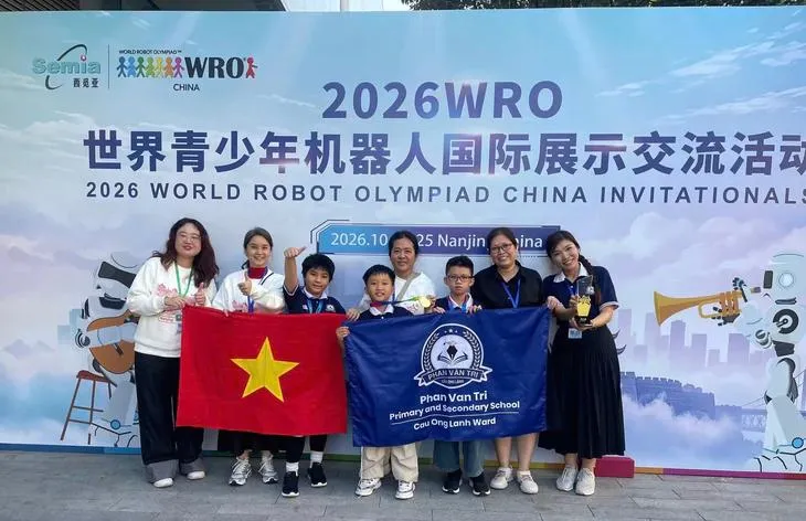 Học sinh Trường Tiểu học - THCS Phan Văn Trị (phường Cầu Ông Lãnh) giành giải nhất Vòng chung kết thế giới mở rộng (WRO China Open Invitational Championship) tại Nam Kinh, Trung Quốc