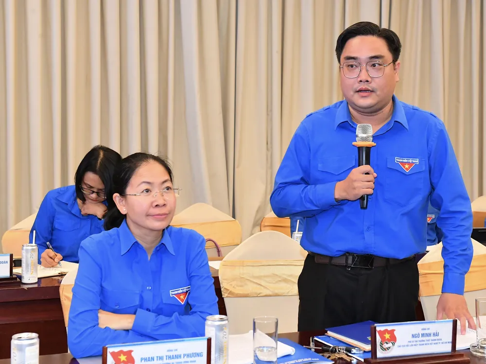 Chủ tịch Hội Liên hiệp Thanh niên Việt Nam TPHCM Ngô Minh Hải nêu ý kiến. Ảnh: VIỆT DŨNG