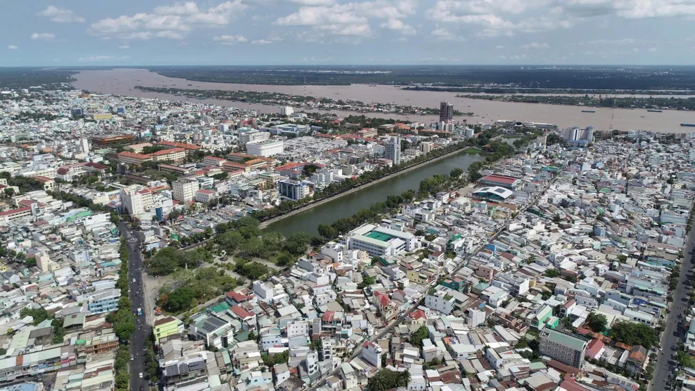 Thành phố Mỹ Tho nhìn từ trên cao. Ảnh: BẮC BÌNH