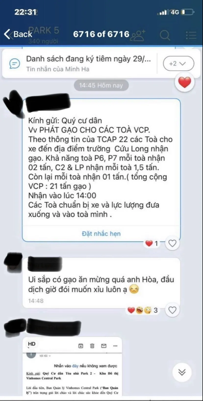 Thu hồi 22 tấn gạo hỗ trợ chung cư Vinhomes ảnh 1