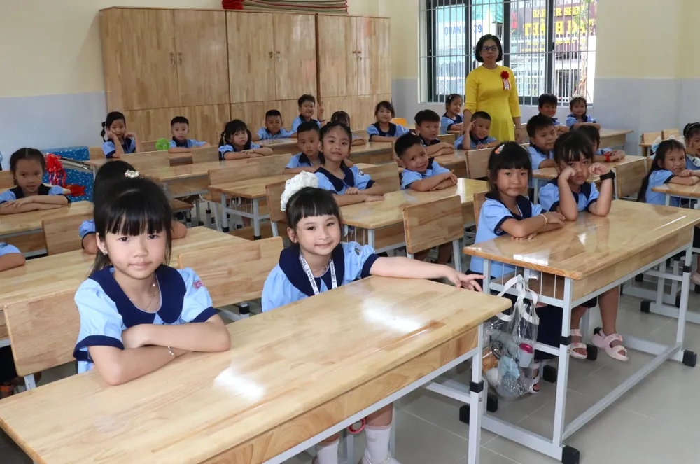 Học sinh Trường Tiểu học Thanh Đa đón năm học mới với cơ sở vật chất khang trang. Ảnh: THÁI PHƯƠNG