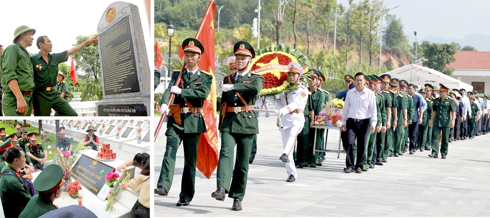 退伍军人、烈士家属悼念在北方边境保卫战中牺牲的英雄烈士。