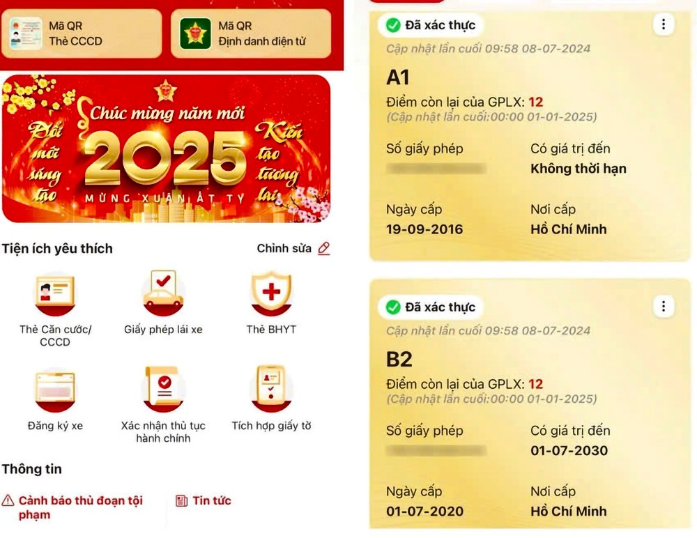 电子驾照已在VNeID上数字化的重要证件之一。