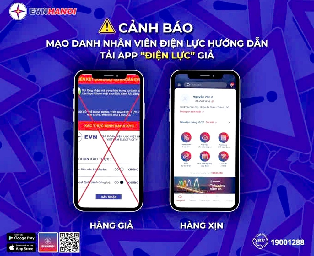 EVNHANOI对冒充电力人员诱骗安装虚假应用程式的情况敲响警钟。
