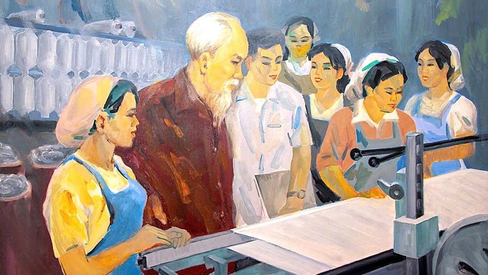 武明画家的《胡伯伯与纺织厂工人》。