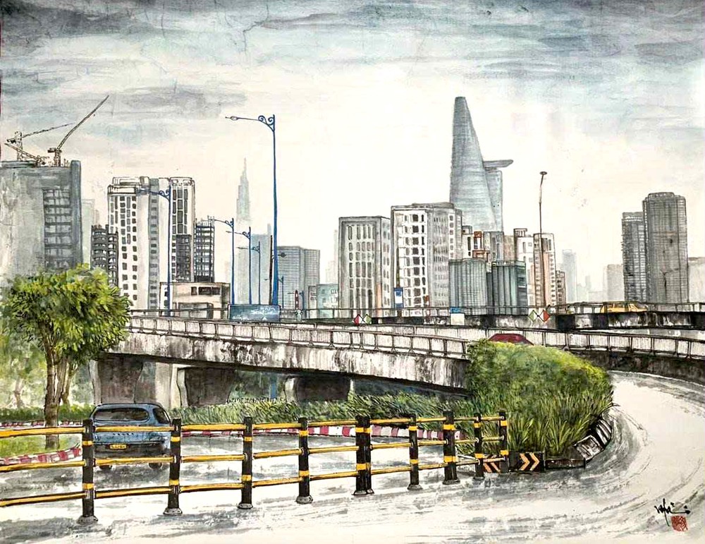 华人画家陈文海的《连结》水墨画。