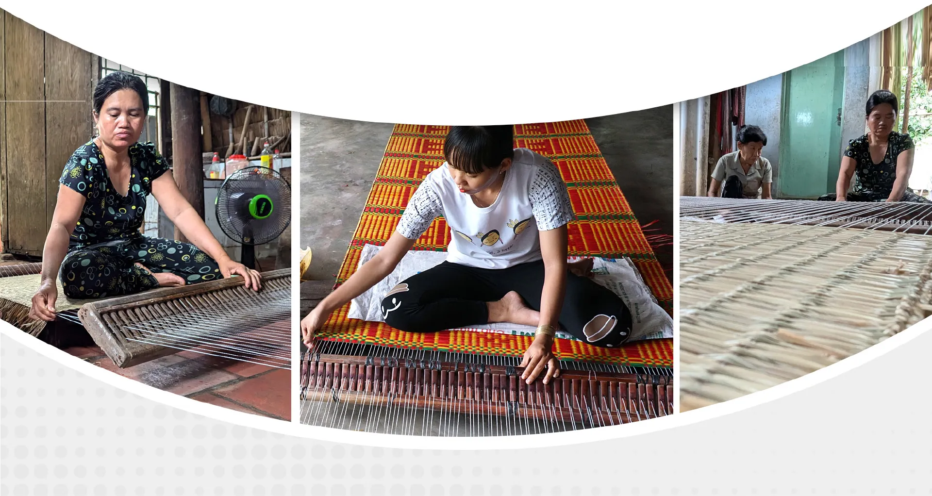 Công việc dệt chiếu hỗ trợ chị em phụ nữ trong xóm có thêm thu nhập trong thời gian nhàn rỗi. Ảnh: TÍN HUY nghe lam chieu-11.jpg