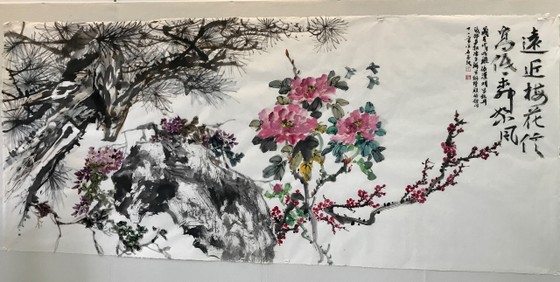 开幕后,优秀艺人张汉明画家,优秀艺人张路画家,陈文海画家和上海书画