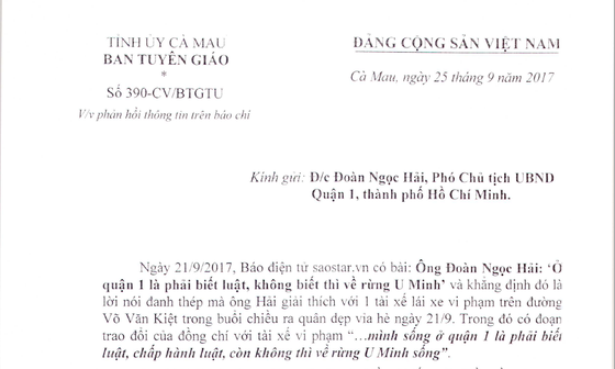 Cà Mau: Đề nghị ông Đoàn Ngọc Hải phản hồi về phát ngôn “gây sốc” ảnh 1