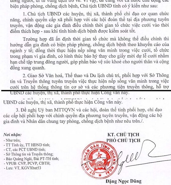 Quảng Ngãi vận động người dân điều chỉnh tổ chức tiệc cưới sau khi dịch Covid-19 được kiểm soát tốt ảnh 1