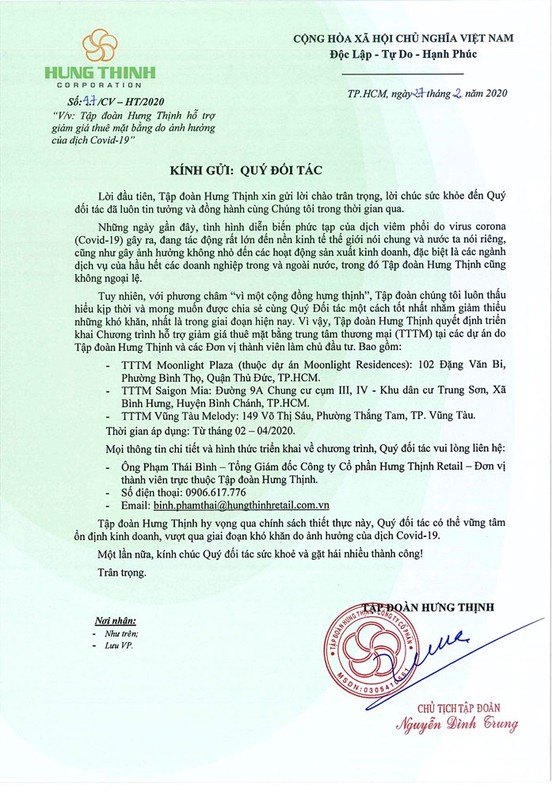 Tập đoàn Hưng Thịnh chung tay hỗ trợ đối tác trong dịch Covid-19 ảnh 1
