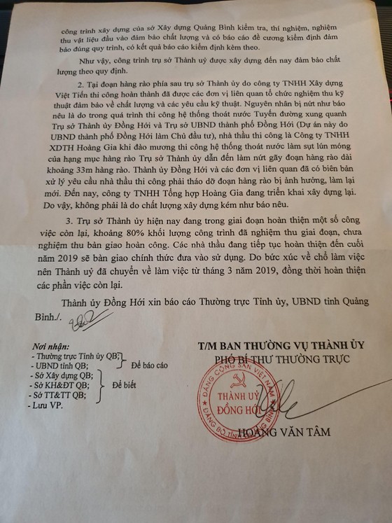 Bí thư Tỉnh ủy Quảng Bình yêu cầu báo cáo vụ tòa nhà Thành ủy Đồng Hới bị nứt ảnh 4