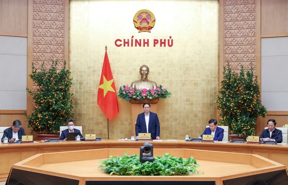 Thủ tướng Phạm Minh Chính chủ trì và phát biểu tại Phiên họp Chính phủ thường kỳ, sáng 28-1. Ảnh: VIẾT CHUNG  ​