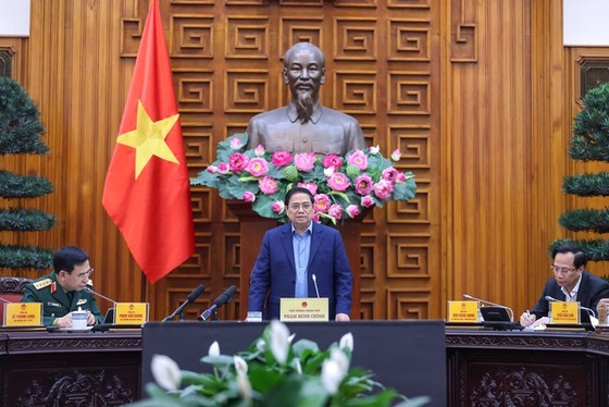 Thủ tướng Phạm Minh Chính chủ trì phiên họp Ban Chỉ đạo phòng thủ dân sự quốc gia, chiều 10-3-2023. Ảnh: VIẾT CHUNG