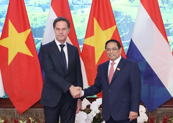 Thủ tướng Phạm Minh Chính chủ trì lễ đón chính thức Thủ tướng Hà Lan Mark Rutte. Ảnh: QUANG PHÚC