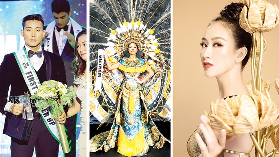 Siêu mẫu Hữu Long, Kiko Chan, Hà Thu (từ trái qua phải) đại diện Việt Nam tham dự các cuộc thi sắc đẹp thế giới năm 2017
