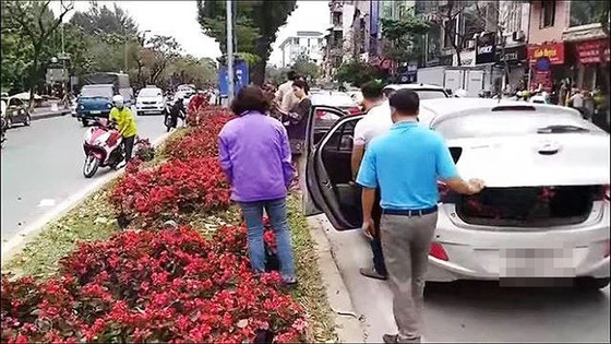 Dừng cả ô tô giữa đường gây ách tắc giao để lấy hoa