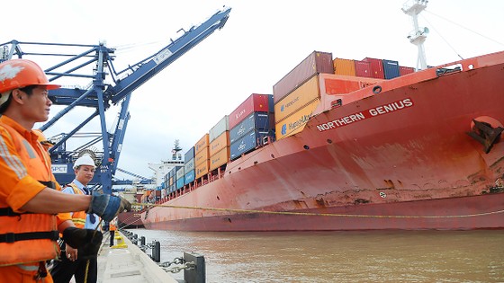 Tàu chở container đưa hàng xuất khẩu từ TPHCM sang các nước  Ảnh:  CAO THĂNG