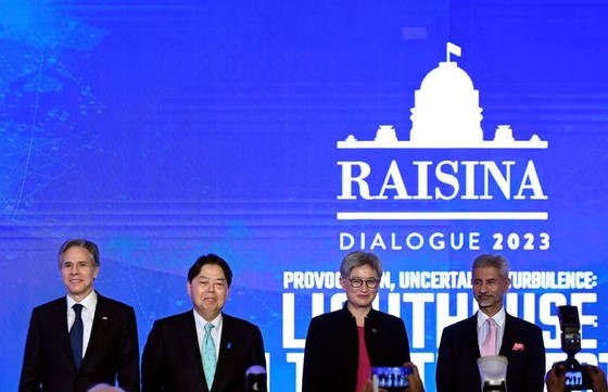 Ngoại trưởng các nước Mỹ, Nhật Bản, Australia và Ấn Độ tại một cuộc họp của nhóm QUAD ở New Delhi (Ấn Độ) ngày 3-3. Ảnh: REUTERS 