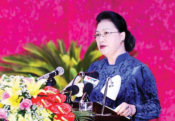 Chủ tịch Quốc hội Nguyễn Thị Kim Ngân phát biểu chỉ đạo đại hội. Ảnh: TTXVN