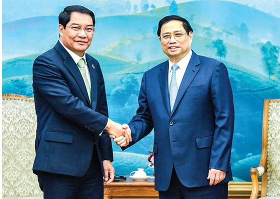 Thủ tướng Phạm Minh Chính tiếp ông Atsaphangthong Siphandone, Đô trưởng Vientiane (Lào). Ảnh: VIẾT CHUNG
