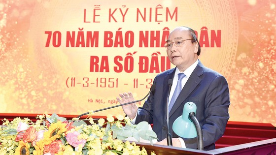 Thủ tướng Nguyễn Xuân Phúc phát biểu tại lễ kỷ niệm. Ảnh: TRẦN HẢI