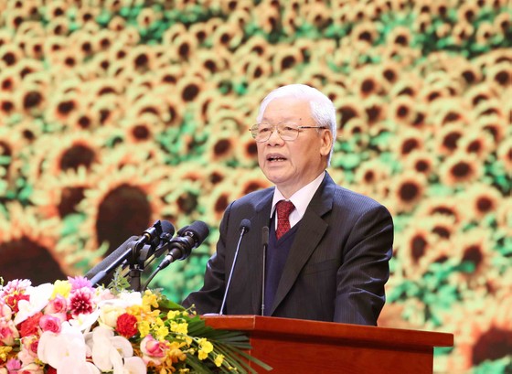 Tổng Bí thư, Chủ tịch nước Nguyễn Phú Trọng đọc diễn văn  kỷ niệm 90 năm Ngày thành lập Đảng Cộng sản Việt Nam. Ảnh: PHƯƠNG HOA - TTXVN