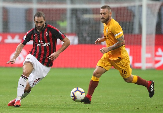 Gonzalo Higuain (AC Milan) và Daniele De Rossi (Roma)