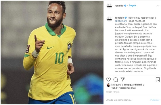 Ronaldo Nazario ngợi ca Neymar phá vỡ kỷ lục ghi bàn: Bầu trời là giới hạn! ảnh 2 Ronaldo Nazario ngợi ca Neymar phá vỡ kỷ lục ghi bàn: Bầu trời là giới hạn! ảnh 2